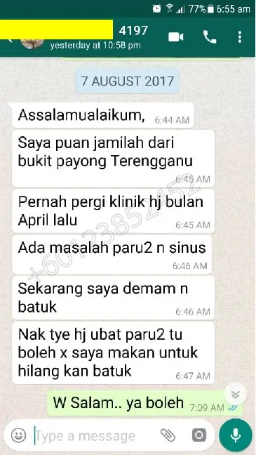 📍 Puan Jamilah, Bukit Payong, Terengganu “Batu karang suami alhamdulillah dah ok. Dalam masa 4 bulan ni tak rasa sakit dah. Ubat tu pun ada lebih sikit lagi, boleh bagi kat orang lain.”